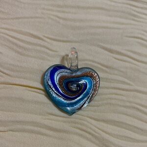 Glass Art Blue and Silver Heart Glass Pendant